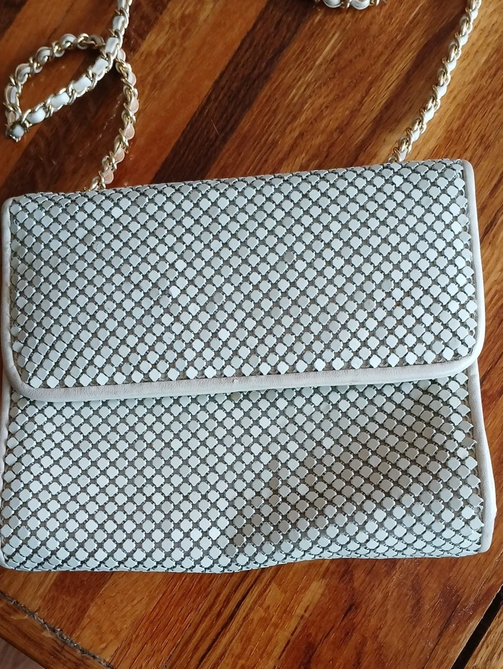 Vintage Whiting And Davis Ivory Metal Mesh Crossbody Purse
